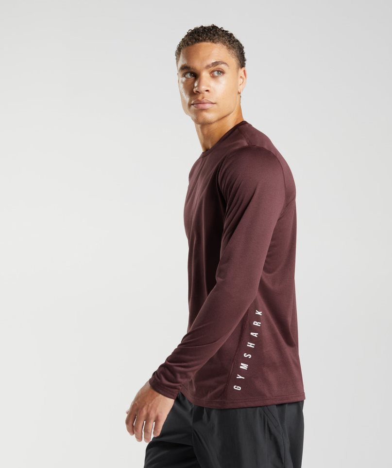 Men's Gymshark Sport Long Sleeve T-Shirts Burgundy | NZ 3MQPFY